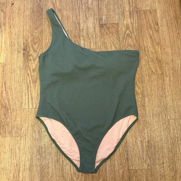 J. Crew Green Textured One-Shoulder One-Piece Size 22 - Picture 2 of 11